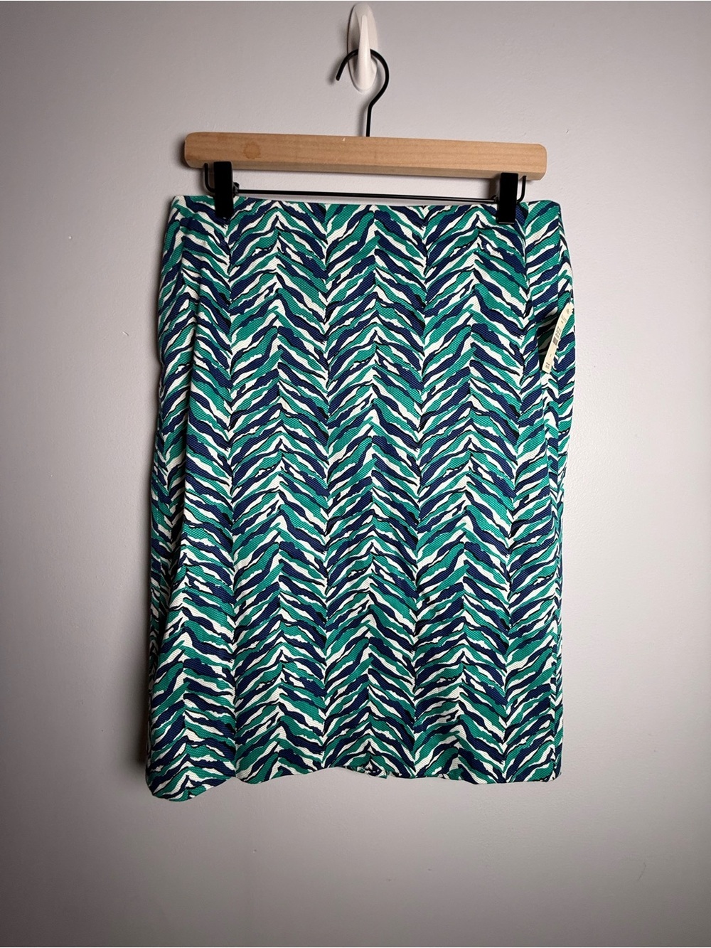 Talbots Teal and Navy Printed Pencil Skirt